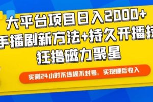 大平台项目日入2000+,快手播剧新方法+持久开播技术,狂撸磁力聚星【揭秘】