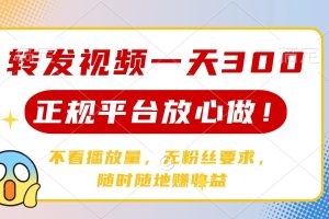 （14121期）转发视频一天300+，正规平台放心做，不看播放量，无粉丝要求，随时随地…