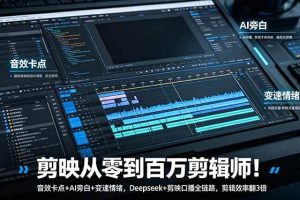 (18867期)剪映从零到百万剪辑师!音效卡点+AI旁白+变速情绪,Deepseek+剪映口播全链路,剪辑效率翻3倍