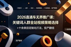 (19100期)2026直通车无界推广课:关键词人群全站视频策略选择+十余类目定制化打法,投产翻倍