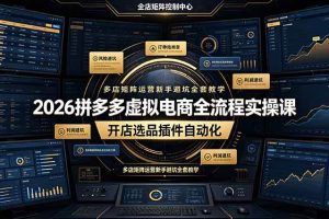 (19136期)2026拼多多虚拟电商全流程实操课,开店选品插件自动化,多店矩阵运营新手避坑全套教学