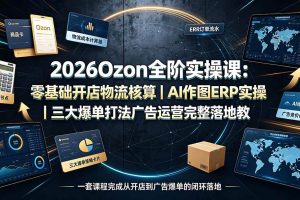 (19400期)2026Ozon全阶实操课:零基础开店物流核算|AI作图ERP实操|三大爆单打法广告运营完整落地教程