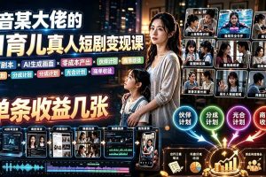 (19437期)AI育儿真人短剧变现课:AI写剧本×AI生成画面×零成本产出×伙伴计划×分成计划×光合计划×商单收徒
