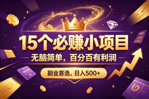 (19456期)15 个必赚的小项目,无脑简单,百分百有利润,副业的首选,日入590+