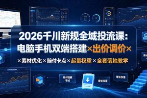 (19513期)2026千川新规全域投流课:电脑手机双端搭建×出价调价×素材优化×赔付卡点×起量权重×全套落地教学