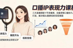(19604期)口播IP表现力课程|三天直播搭配11节录播课,流量逻辑口播技巧人设打造,解决镜头僵硬低粉变现难题