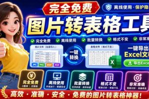 (19972期)图片表格识别提取工具,支持一键从图片中智能提取表格并导出Excel文件,可离线免网运行,FastTableOCR