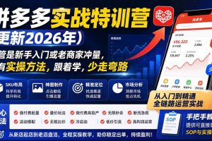 （19988期）拼多多实战特训营(更新26年0821)：不管是新手入门或老商家冲量，都有实操方法，跟着学，少走弯路