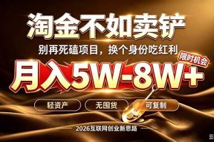 (20152期)别再傻乎乎埋头跑项目!互联网真正赚钱逻辑:做卖铲人,拒绝当韭菜,逆风翻盘月入5‑8W+
