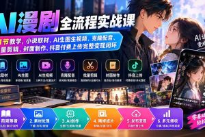 (20199期)AI漫剧全流程实战课|61节教学,小说取材、AI生图生视频、克隆配音、批量剪辑、封面制作、抖音付费上传完整变现闭环