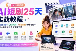 (20225期)AI短剧25天实战教程(文字版教程):DeepSeek+ChatGPT+Claude协作写剧本,掌握绘图视频与成片变现方法
