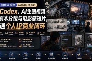 (20259期)AI+创作训练营26年第5期-更新:从Codex、AI生图视频到剧本分镜与电影感短片,跑通个人IP商业闭环