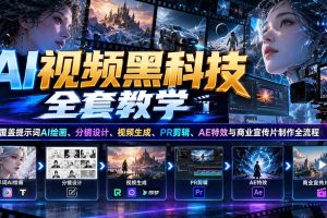 (21095期)AI视频黑科技全套教学:覆盖提示词AI绘画、分镜设计、视频生成、PR剪辑、AE特效与商业宣传片制作全流程