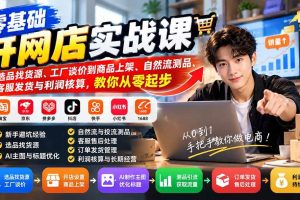 （21219期）零基础开网店实战课：从选品找货源、工厂谈价到商品上架、自然流测品、客服发货与利润核算，教你从零起步