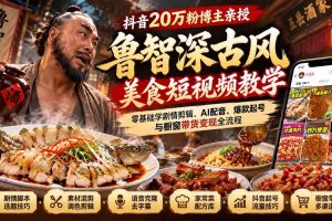 (21285期)抖音20万粉博主亲授鲁智深古风美食玩法:零基础学剧情剪辑、AI配音、爆款起号与橱窗带货变现全流程